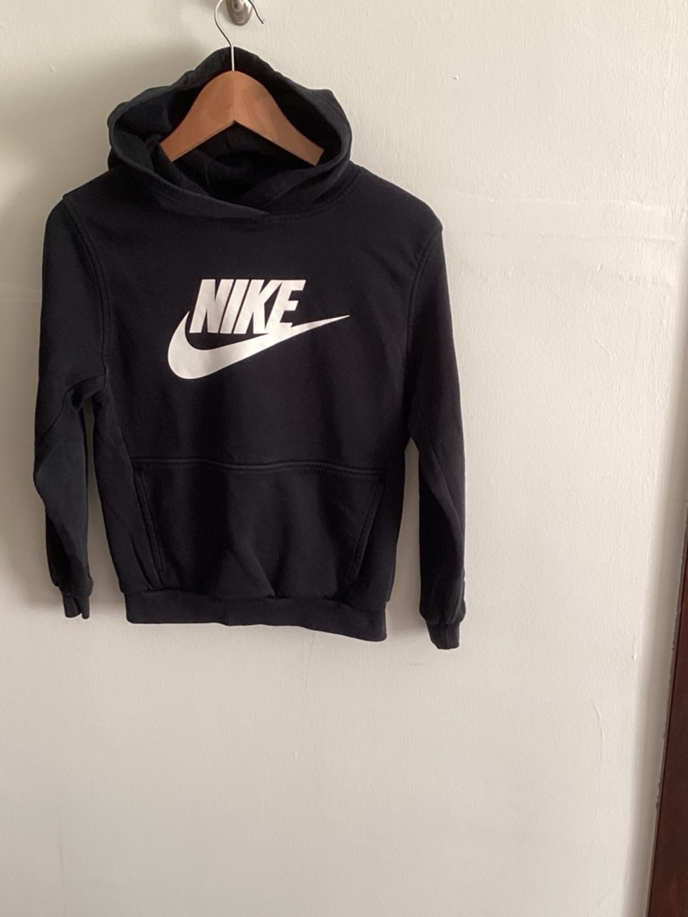 Nike Black Hoodie with White Swoosh - Kids
